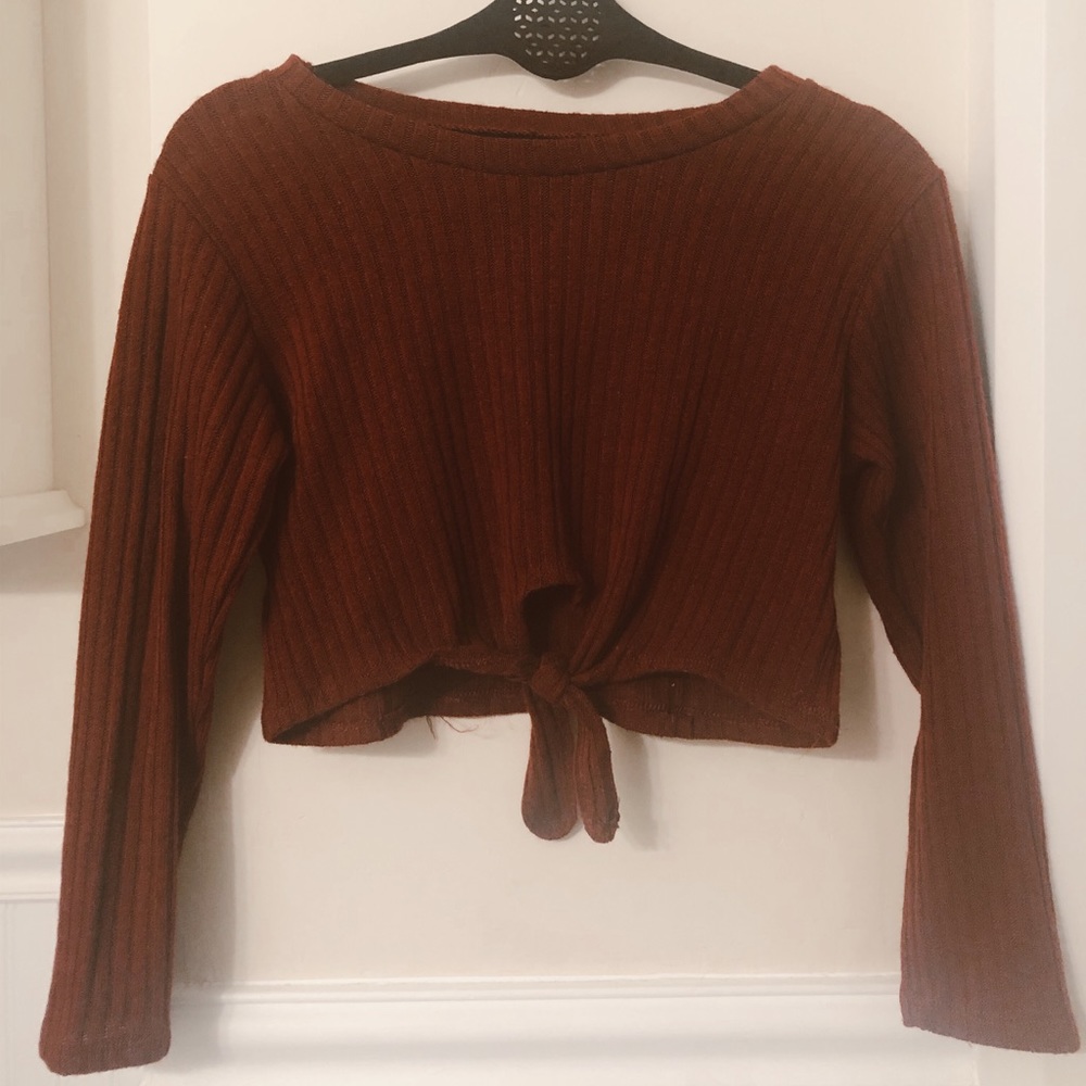 Long sleeve maroon crop top